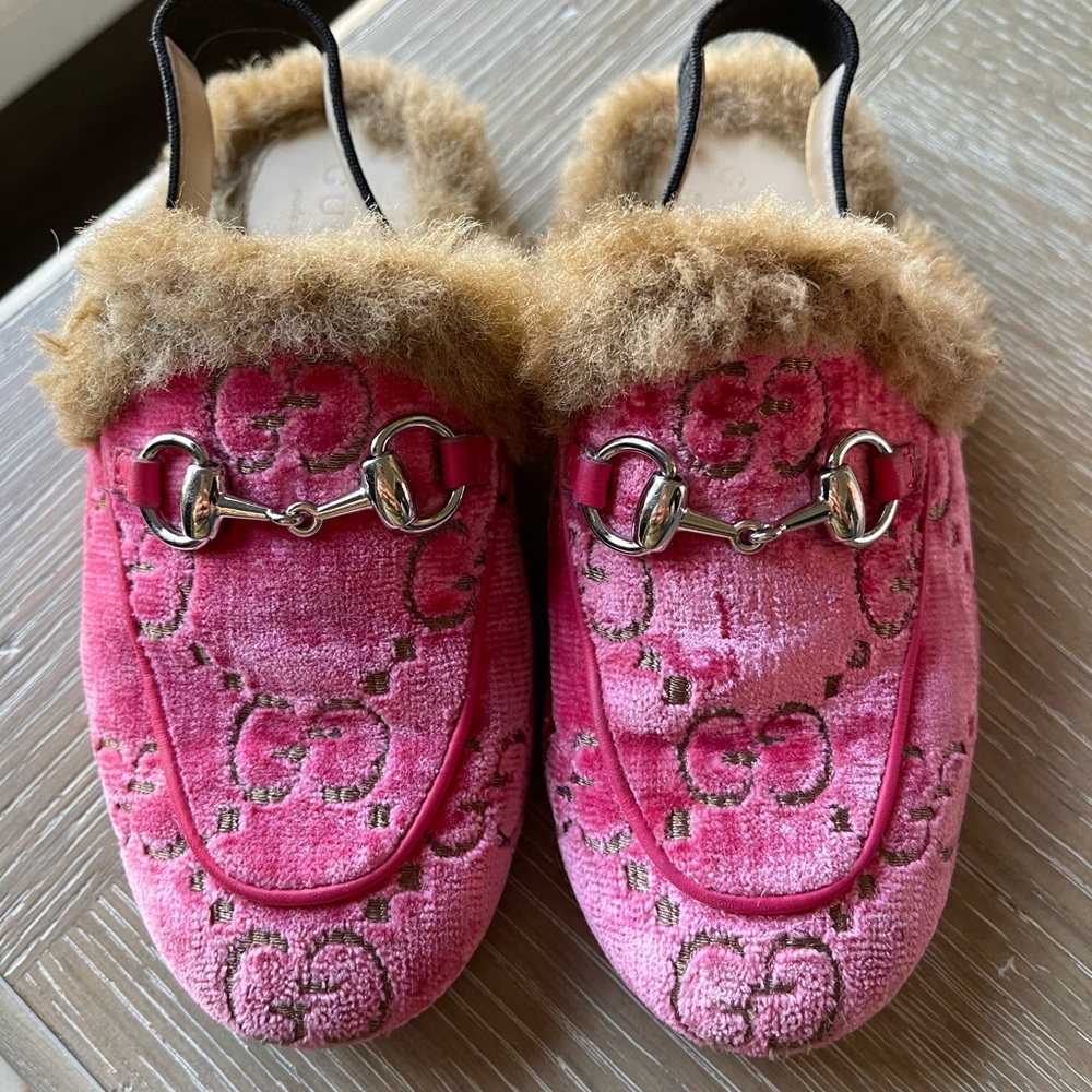 Gucci kids faux fur mules size 27
